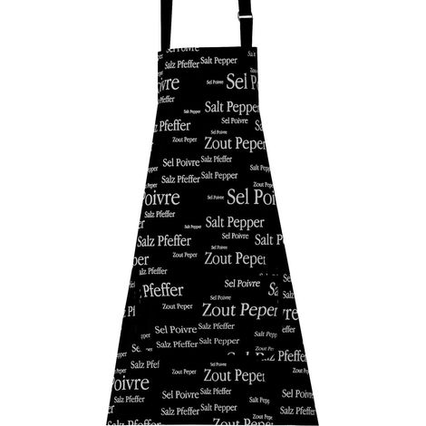Tablier de Cuisine 100% Coton avec Poche et Boucle Réglable Salt & Pepper Noir - PANGIVO (1/2)