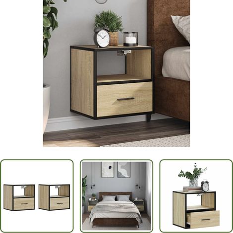 vidaXL Holz Nachttisch - Wand-Nachttische 2 Stk. Sonoma-Eiche 40x31x39,5 cm (1/5)