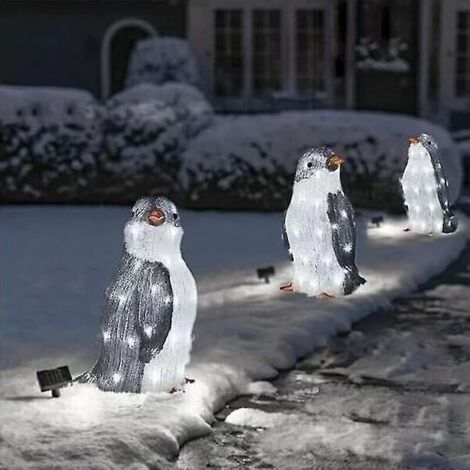 Décorations d'extérieur de Noël pingouin illuminées 3 pièces avec lumières de jardin à DEL - petit - (1/5)
