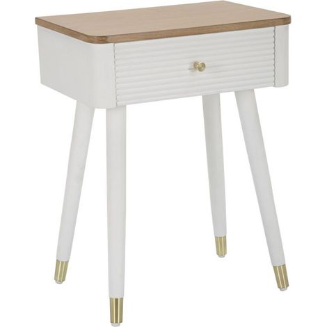 Comodino Matera con cassetto in legno bianco e top naturale