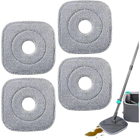 4 Pièces En Microfibre, Tampon Carré Très Absorbant, Recharge De Nettoyage En Profondeur Humide Et Sec, Brosse À Récurer Grise Lavable (1/5)