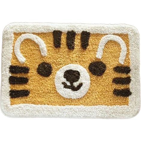 Tapis d'intérieur absorbant l'eau, motif tigre jaune, 40 x 60 cm / 15,7 x 23,6 pouces, idéal pour la maison, la salle de bain et les toilettes. (1/5)