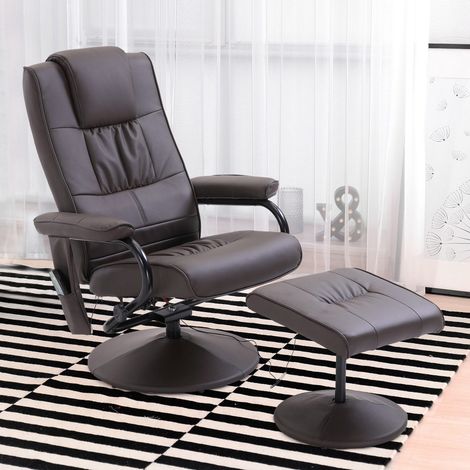 Fauteuil relax avec massage, pivotant, électrique, télécommande, cuir artificiel brun, avec repose-pieds (1/5)