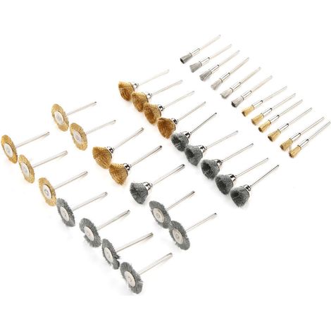35 pièces Brosse métallique, roue de polissage, laiton, acier, accessoires pour outil de meulage électrique rotatif (1/5)