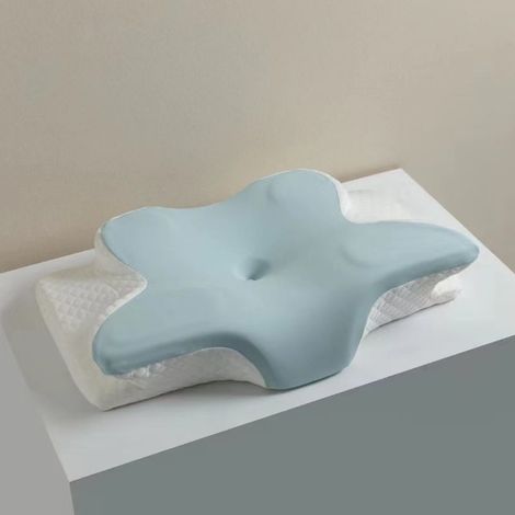 Oreiller cervical ergonomique mémoire de forme pour dormeurs côté et dos antidouleur soutien cervical confortable bleu dimensions standard (1/5)