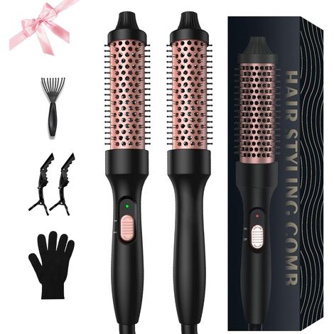 Brosse thermique 32 mm - Brosse ronde thermique légère - 200 °C - 3 en 1 - Convient pour les débutants, double tension pour les voyages, pour le volume de coiffage (or noir) (1/5)