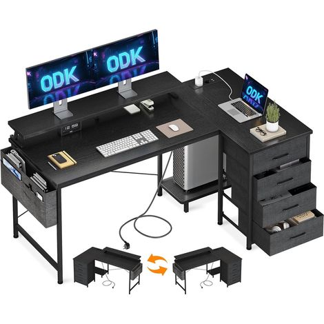 Eckschreibtisch Schwarz 140x80cm mit USB OffiGo