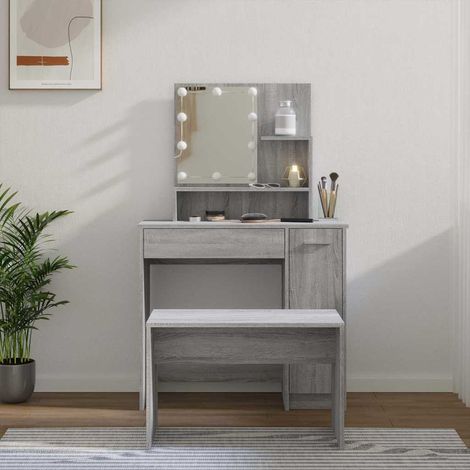 vidaXL Juego de tocador con LED madera contrachapada gris Sonoma (1/5)