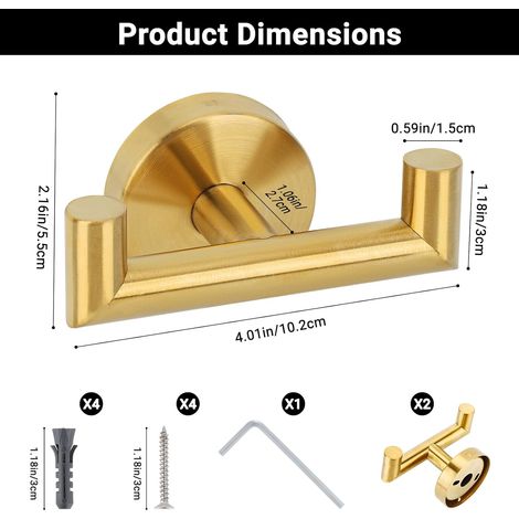 Ganci per bagno, 2 pezzi ganci per asciugamani da cucina, ganci da parete con viti, ganci in acciaio inossidabile, porta asciugamani da parete, ganci e ganci per la casa (oro) (1/4)