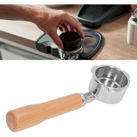 Poignée sans fond en acier inoxydable à trois oreilles de 51 mm, compatible avec les machines à café Donlim/Petrus/Little Bear/NetEase Yanxuan modèle C1, couleur bois de hêtre naturel. (1/5)