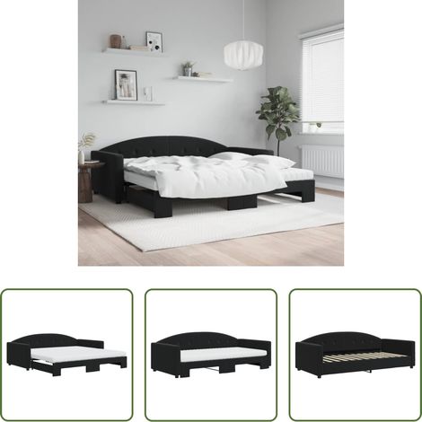 vidaXL Canapé transformable - Lit de jour avec lit gigogne et matelas noir 100x200 cm velours (1/5)