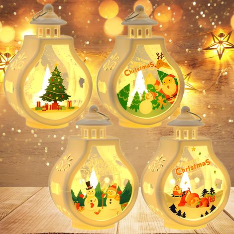 4PCS Lanternes de Décoration de Noël, Decoration Noel Lanterne, Lanterne LED Noël, Suspendu Lampe, Lanterne Pere Noel, Décoration de Noël de Table Intérieure Extérieur (1/5)