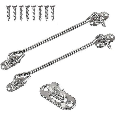 Lot de 2 loquets à crochet et œillet en acier inoxydable (20 cm) avec vis - Loquet de porte robuste (1/5)