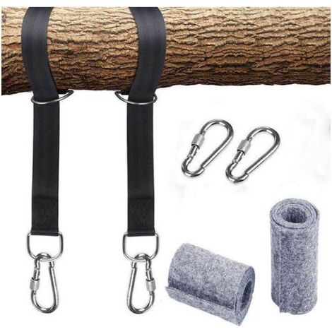 Kit de harnais de suspension pour hamac, 2 mousquetons robustes et anneaux en D, coussin de protection d'arbre (1/5)