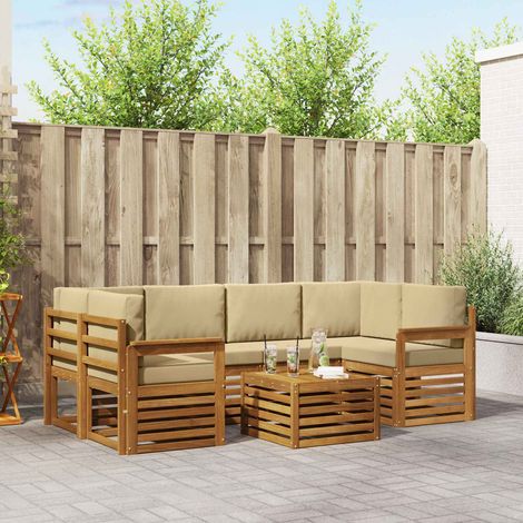 Outdoor-Sofagarnitur 7 pcs Natur und Beige Massivholz Akazie (1/5)