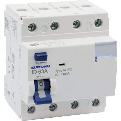 23940 Eur'ohm Interrupteur Différentiel 63a 3p+n 30ma Connexion à Vis Type Ac