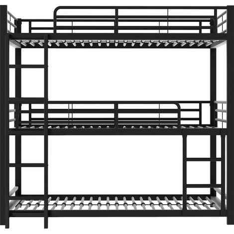 Letto a castello triplo in metallo 90 x 200 cm nero con scala fissa e sponde MODENUIT (1/5)