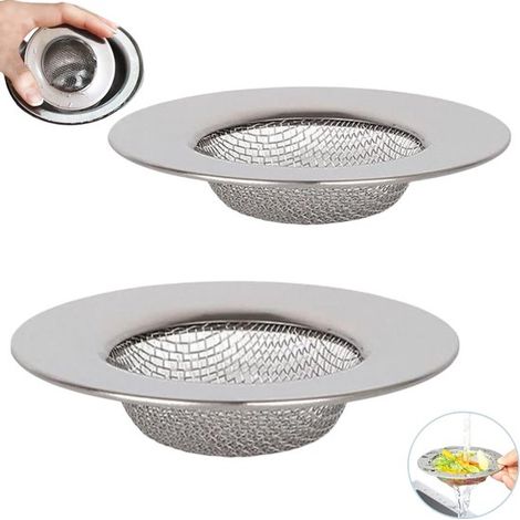 Lot de 2 filtres en acier inoxydable pour salle de bain, lavabo et douche - Argent - 7,7 cm - Filtre à cheveux pour bonde - Bouchon de bonde - Argent (1/5)