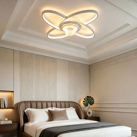 Ventilateur plafond moderne avec lumière – Profil bas – Télécommande + Application – 6 vitesses – Pales réversibles – LED dimmable – Blanc (1/3)