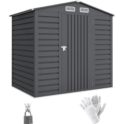Outsunny caseta de jardín exterior metálico, 2,27 m² 190x131x188 cm, con 2 ventilaciones, puerta con cerradura, para almacenaje de herramientas, gris