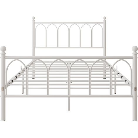Lit en métal 120 x 200 cm blanc avec tête et pied vintage, LED, USB, HOMVRA (1/5)