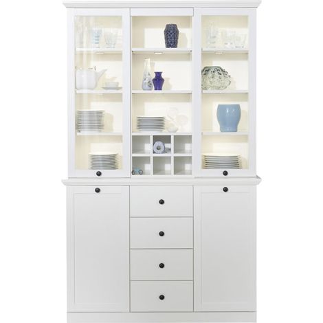 Brax Vitrine 4 portes, 4 tiroirs et 9 tablettes de rangement, blanc.