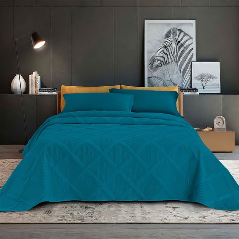 Copriletto Trapuntato Matrimoniale Elegante Trapuntino Lavorazione Intrecciata Due Piazze Trapunta Coperta Leggera Coperta Letto Leggera Primavera Estate  Petrolio (1/4)