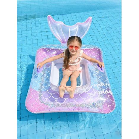 Lit flottant gonflable sirène poignées intégrées, matelas aquatique individuel piscine charge maximale 90kg dimensions ext 95x85cm int 45x40cm (1/4)