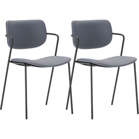 Lot de 2 chaises structure métal noir assise et dossier en PU gris bleuté - AKIMA (1/5)