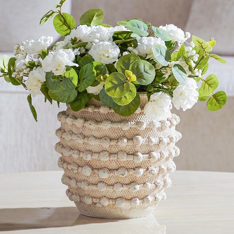 Vase de fleurs en ciment beige texturé, vase rustique pour herbe de la pampa et fleurs séchées, décoration d'intérieur bohème pour salon, table basse, étagère, décoration de salle de (1/5)