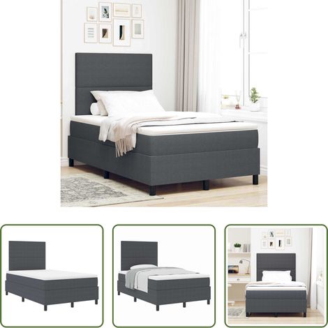 Boxspringbett mit Kopfteil - Boxspringbett Dunkelgrau und Weiß 120 x 190 cm Cordstoff (1/5)