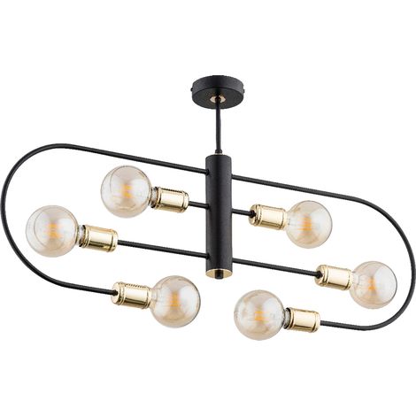 Plafonnier loft métal noir/or 6xE27 15W Alfa Signa (1/3)