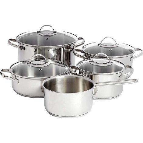 Batterie de Cuisine à Induction en Acier Inoxydable, 9 Pièces, Casserole avec Couvercle, Cocotte (1/5)