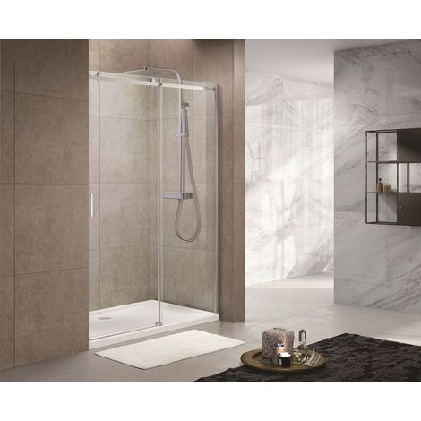 Swiss Aqua Technologies T-Linea Duschschiebetür aus gehärtetem Glas Easy Clean 120x200cm, links-rechts öffnend (TLDNEW120P02)