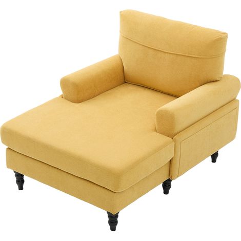 Fauteuil d'appoint en tissu chenille jaune moutarde avec structure en bois pour salon et chambre (1/5)