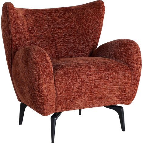 Fauteuil shabby chic en polyester marron et laiton noir mat - Marron chaud et laiton noir mat (1/5)