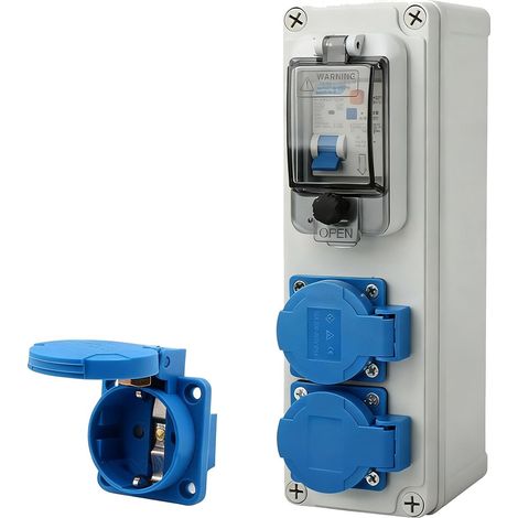 Coffret Electrique de Chantier 16A, Tableau Electrique 250V 2P Boitier Electrique Etanche avec Interrupteur Disjoncteurs Electriques IP54 Prise Extérieure pour Intérieurs et Extérieurs (1/5)