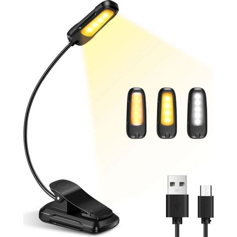 SABIR Liseuse LED Rechargeable, 3 Modes de Luminosité x 3 Couleurs (Blanc/Chaud/Blanc Chaud), 360°Cou Flexible, Lampe Liseuse pour Lire des Livres au Lit (1/4)