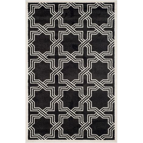 Tapis géométrique pour Intérieur et extérieur - Collection, Tapis à Poil Court, Anthracite et Ivoire, 76 X 122 cm (1/5)