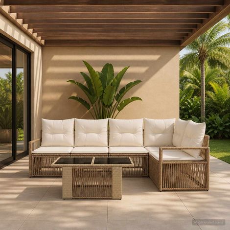 vidaXL Set Divano da Giardino 6 pz Beige e Bianco Crema polyrattan (1/5)