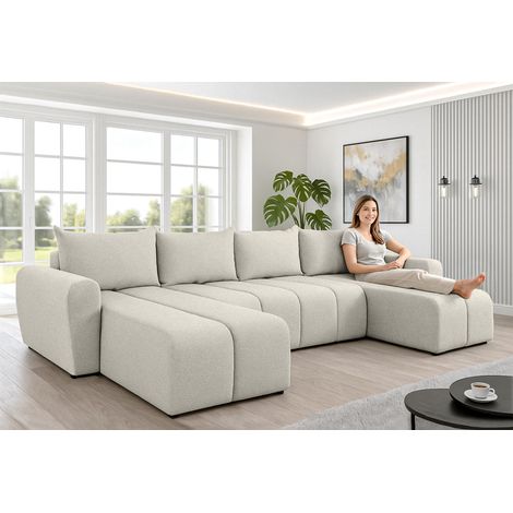 AX LIVING Ecksofas groß Ferrande 317 cm – Sofa beige mit Schlaffunktion & Struktur