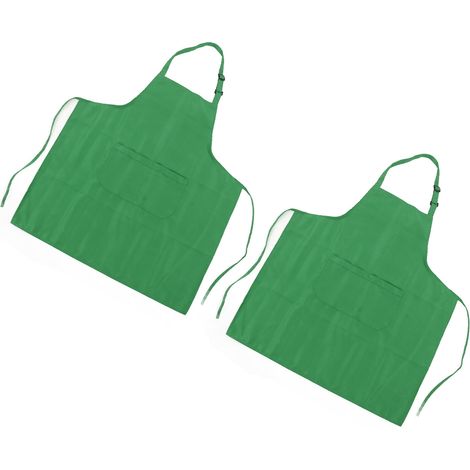 Wasserdichte Küchenschürze, verstellbarer Kragen, atmungsaktiv und weich, mit Tasche, zum Grillen und Backen (2er-Set), grün (1/5)