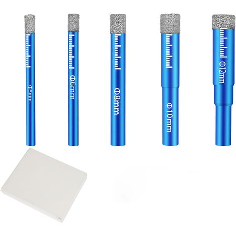 Lot de 5 forets diamantés secs bleus, tige ronde universelle haute dureté pour carreaux et perceuse à trous (1/5)