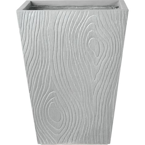 Maceta para exterior e interior tiesto decorativo cuadrado de fibra de arcilla estriada 42 x 42 x 50 cm gris Baihe