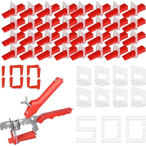2,0 MM Kit D’aide À La Pose De Carrelage, Kit De Nivellement Pour Carrelage Avec 1 Pince, 400 Clips(2,0 Mm), 100 Cales Réutilisable Pour La Pose De Carreaux Épaisseur 3–12 Mm