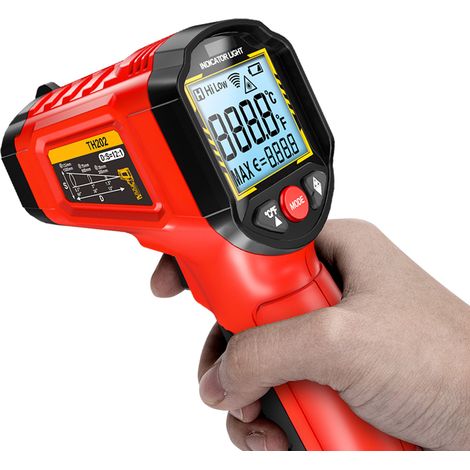 Thermomètre infrarouge sans contact, pistolet de mesure de température -50°C à 600°C (-58°F1112°F), émissivité réglable, rapport D:S 12:1, écran LCD rétroéclairé, alarme Hi/Lo, maintien des données, a (1/5)