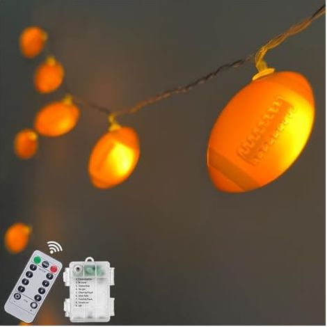 Guirlande lumineuse de football à piles de 2,1 m avec 10 LED avec minuteur, lumières décoratives sportives pour garçons, filles, chambre à coucher, fête sur le thème du sport, arbre de Noël (1/5)