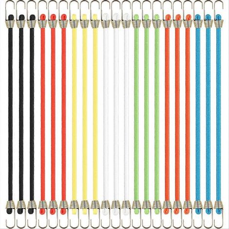 Lot de 21 mini tendeurs élastiques avec crochets, 25 cm, réglables, courts, robustes et extensibles, pour bagages, tentes et bâches. (1/5)