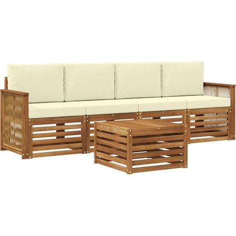 Conjunto de sofás de exterior con cojín 5 pcs Natural y Crema vidaXL (1/5)