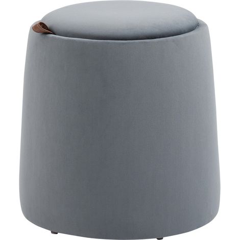 Pouf, repose-pied, tabouret 2-en-1 avec rangement intégré et couvercle amovible en velours gris Ø44 cm pour salon séjour (1/5)